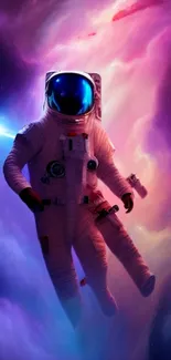 Astronaut floating in a vibrant neon-colored space scene.