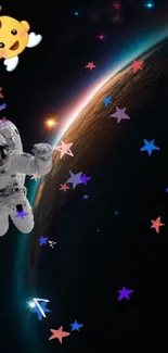 Astronaut and earth mobile wallpaper with cosmic vibes.