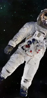 Astronaut floating in outer space with stars.