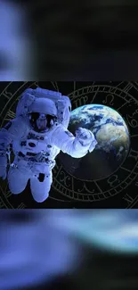 Astronaut floating in space with Earth backdrop