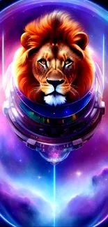 Lion in an astronaut suit with a cosmic background, stunning mobile wallpaper.