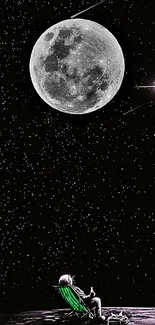 Astronaut gazing at moon and stars in night sky wallpaper.