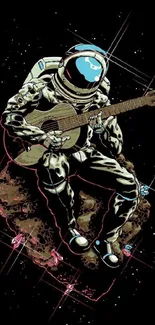 Astronaut playing guitar floating in space wallpaper.