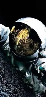 Astronaut in space with reflective helmet and lunar surface.