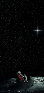 Astronaut on moon gazing at starry sky.