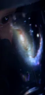 Galaxy reflected in an astronaut's visor with a dark blue theme.