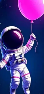 Astronaut with a pink balloon in space illustration.