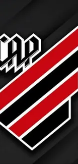 Bold black and red sports emblem on a dark background wallpaper.