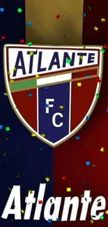 Atlante FC emblem with colorful confetti design.