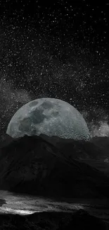 Moonlit mountain under a starry sky mobile wallpaper.