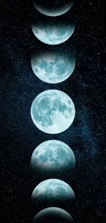 Phases of the moon with stars in background.