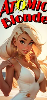 Blonde girl enjoying a sunny beach day in stylish art design.