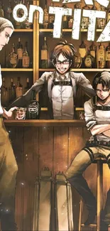 Attack on Titan bar scene with three characters.