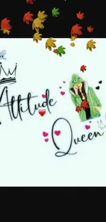 Attitude Queen design with vibrant emojis and playful style.