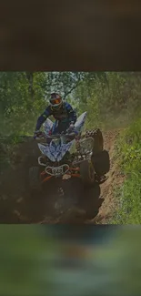 ATV rider navigating a dirt trail surrounded by lush greenery.