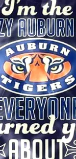 Auburn Tigers logo and fan message on dark wallpaper.