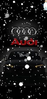 Audi car with snowflakes on black background