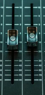 Close-up of audio mixer with detailed fader controls.