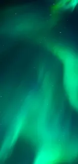 Teal aurora borealis wallpaper with stars.