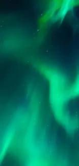 Green aurora borealis dancing in the night sky, perfect for mobile wallpaper.