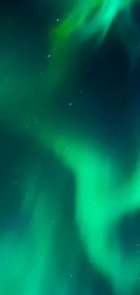 Ethereal green and blue aurora borealis shines in the night sky, creating a mystical effect.