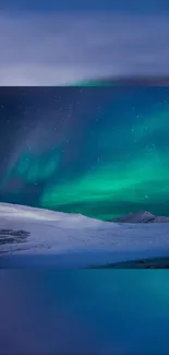 Aurora Borealis with snowy mountains and starry night sky wallpaper.