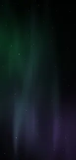 Aurora night sky wallpaper with green and purple hues over a starry black background.