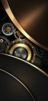 Bronze gear mechanism wallpaper for mobile screens.