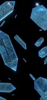 Glowing blue crystals on a black background.