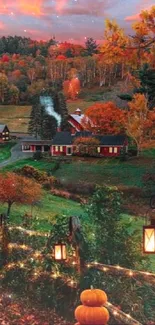 Cozy autumn countryside with fall colors and rustic charm scenery.