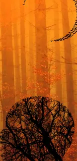 Silhouette of a head in an orange forest background with red foliage.