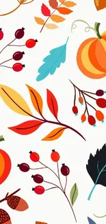 Vibrant autumn-themed wallpaper with pumpkins and leaves.