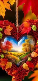 Autumn-themed heart art with vibrant fall foliage.