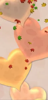 Autumn-themed wallpaper with pastel hearts and leaf patterns