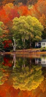 Beautiful autumn lake with vibrant foliage and serene reflections.