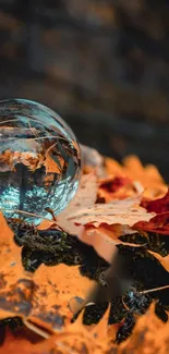 Crystal globe with autumn leaves wallpaper.