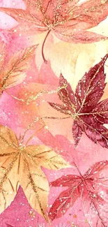 Watercolor autumn leaves with glitter accents.