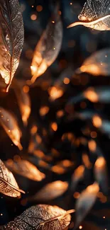 Glowing autumn leaves with bokeh light effect in elegant mobile wallpaper.