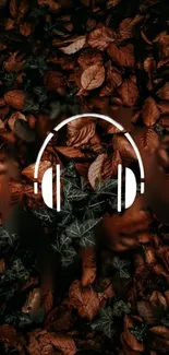 Brown leaf background with white headphones design.