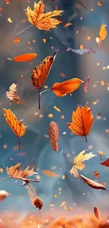 Falling autumn leaves on a blurred background