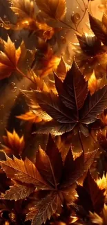 Autumn leaves in warm golden hues creating a vibrant nature design for mobile wallpaper.