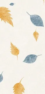 Beige mobile wallpaper with blue and yellow leaves.