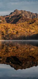 Autumn mountains reflecting on a calm lake.