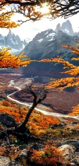 Vibrant autumn mountain scene with colorful foliage.