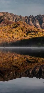 Autumn mountains reflecting on a calm lake.