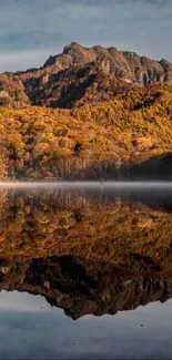 Autumn mountains reflecting in a tranquil lake.