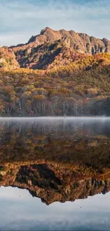 Autumn mountain landscape reflected in a peaceful lake.