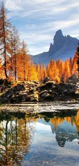 Autumn mountain landscape reflected in a tranquil lake.