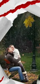 Family enjoying an autumn park day with a leafy backdrop and cozy setting.