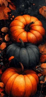 Autumn-themed wallpaper with orange pumpkins and leaves.